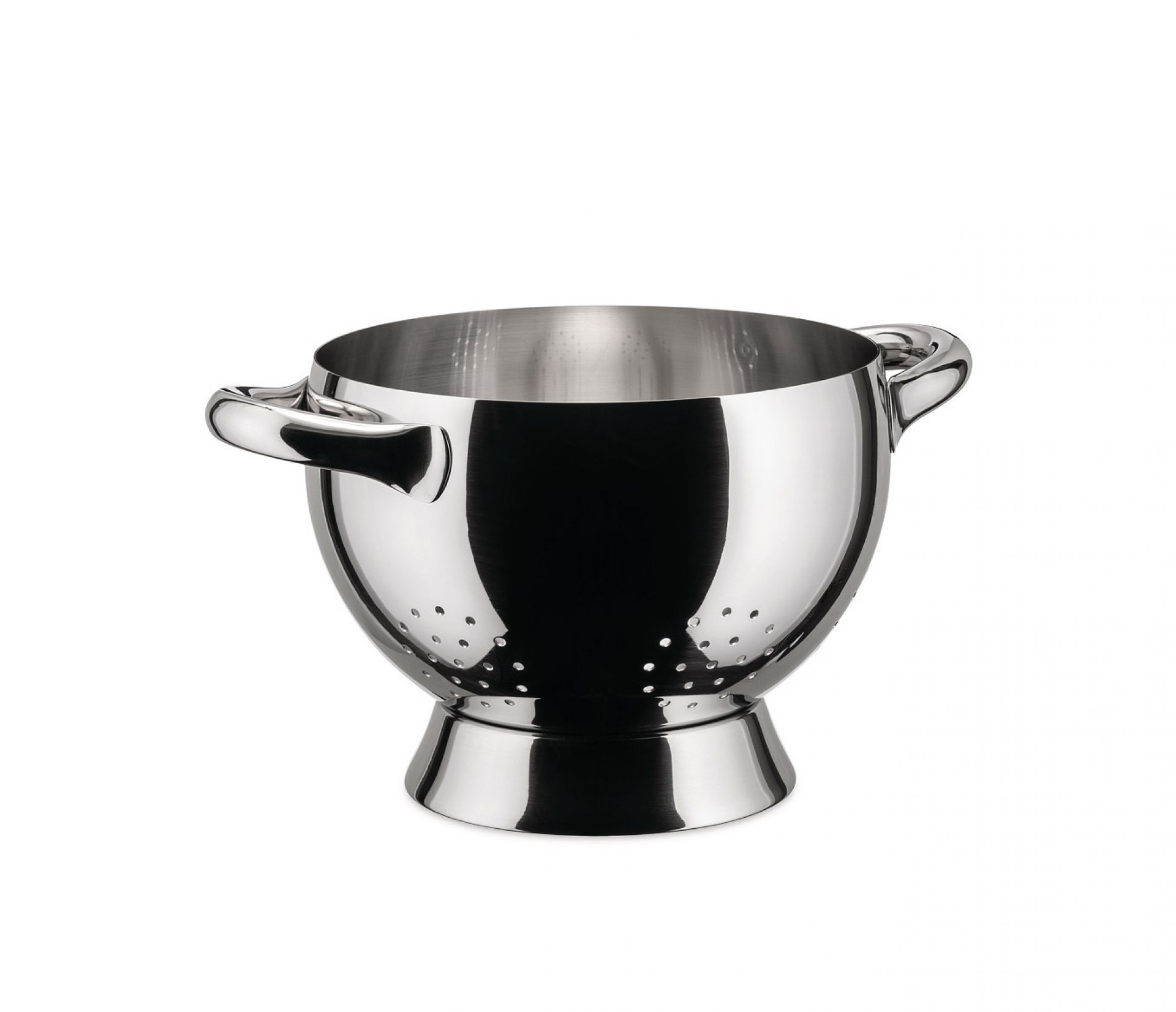 Glänzendes Alessi Mami Standsieb aus Edelstahl mit Griffen und Fuß für die Küche.